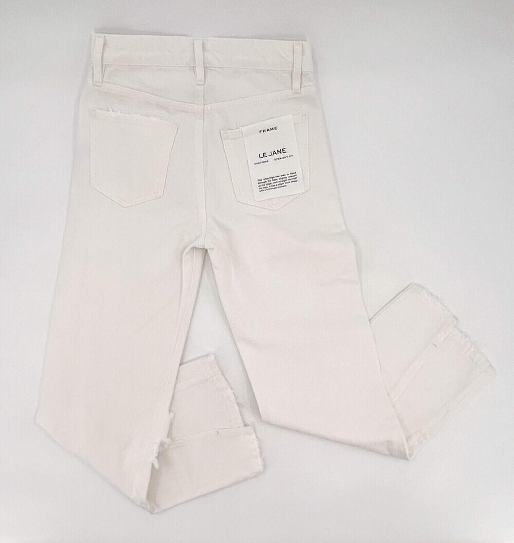 NEW Frame Jeans Womens 24 White Denim Distressed Ripped Mini Slit Le Jane Crop - Picture 2 of 15